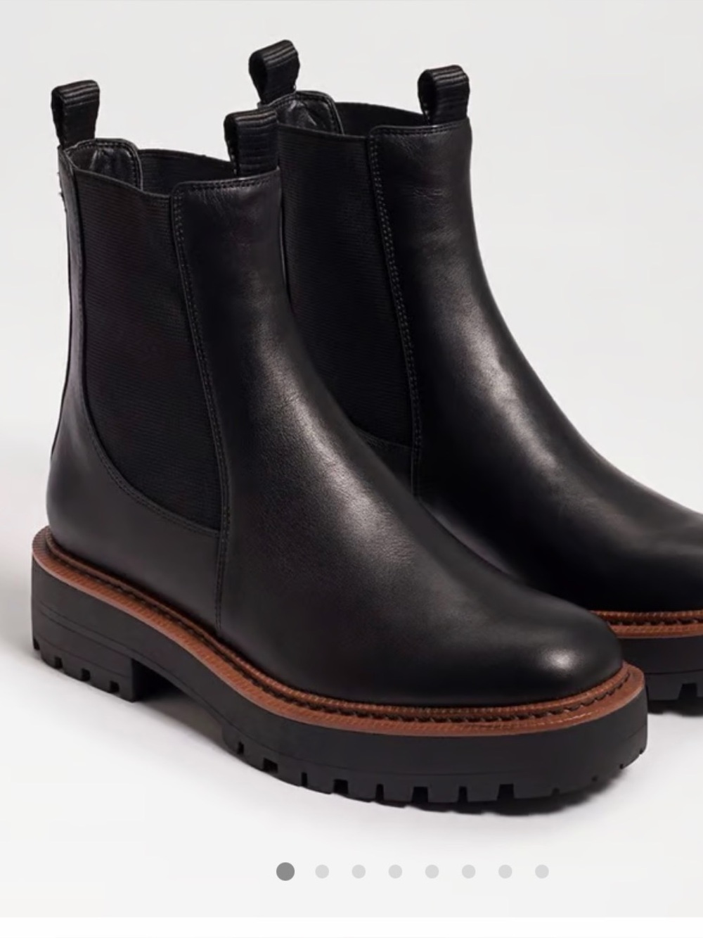 Sam Edelman Black Leather Lug Chelsea Boots with Brown Welt